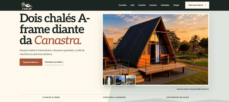 Homepage screenshot: Chalés JH
