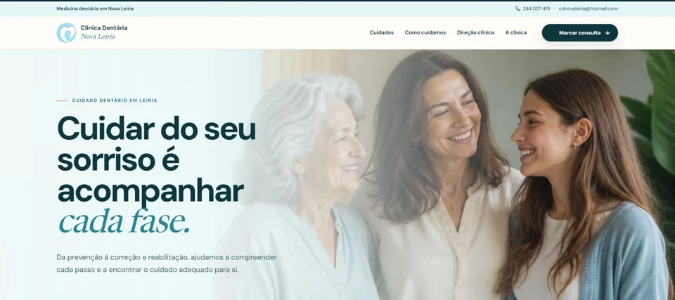 Homepage screenshot: Clínica Dentária Nova Leiria